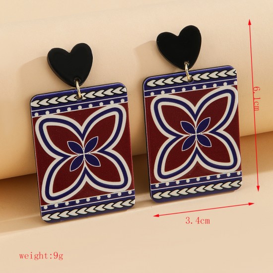 Bohemian Ethnic Style Colorful Acrylic Earrings - Bold Square Statement Dangle Earrings