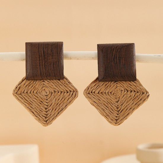 Bohemian Handmade Rattan Studs Earrings - Retro Vacation-Style 