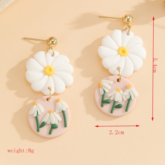 Bohemian Polymer Clay Flower Dangle Earrings - Handmade Vacation Jewelry