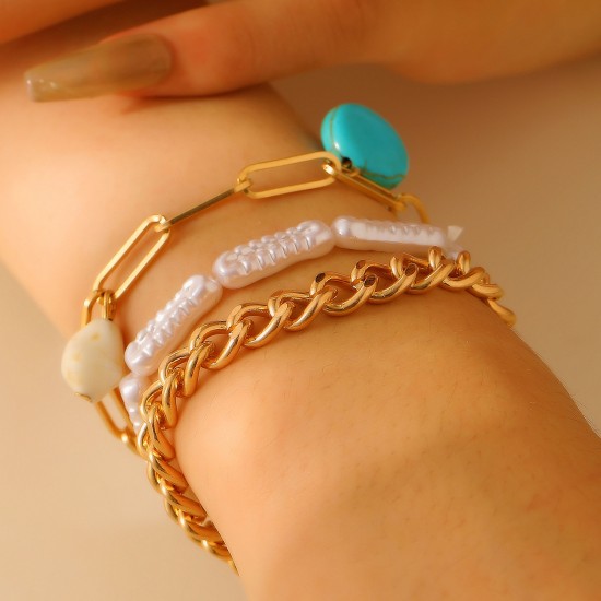 Bohemian Turquoise Bracelet Set, Open Cuff Bangle Multi-Piece Set