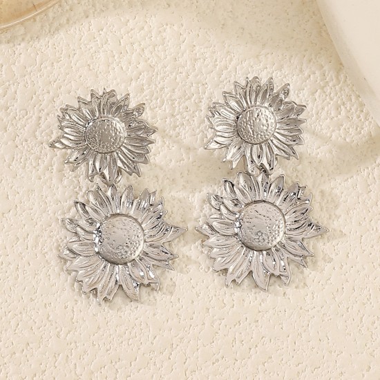 Bohemian Vintage Alloy Face Sun Dangle Earrings, Unique Sunflower Earrings