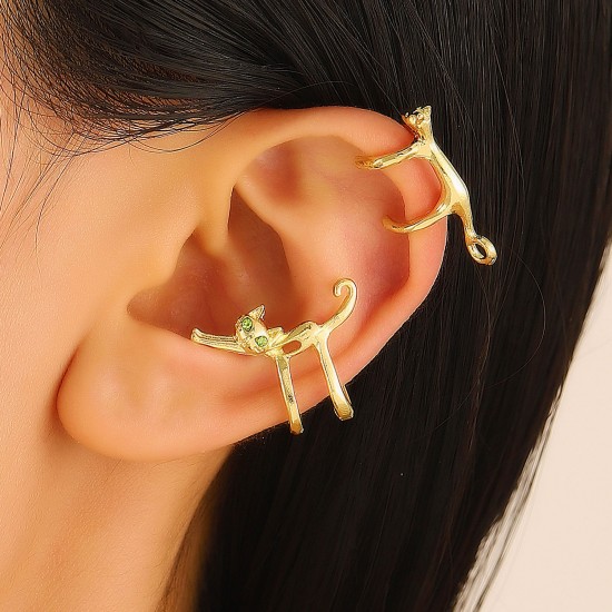 Cat Shaped Cartilage Earrings, No Piercing Ear Cuff, Elfin Cat Ear Jewelry