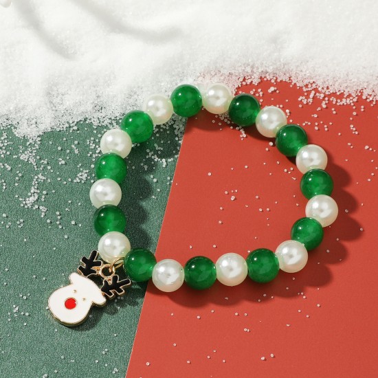 Colorful Crystal Beaded Christmas Tree Snowman Heart Pendant Bracelet