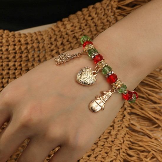 Colorful Crystal Beaded Christmas Tree Snowman Heart Pendant Bracelet