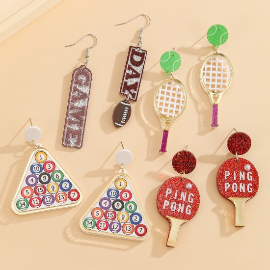 Colorful Sports Festival Acrylic Dangle Earrings - Creative Badminton & Table Tennis Racket Jewelry