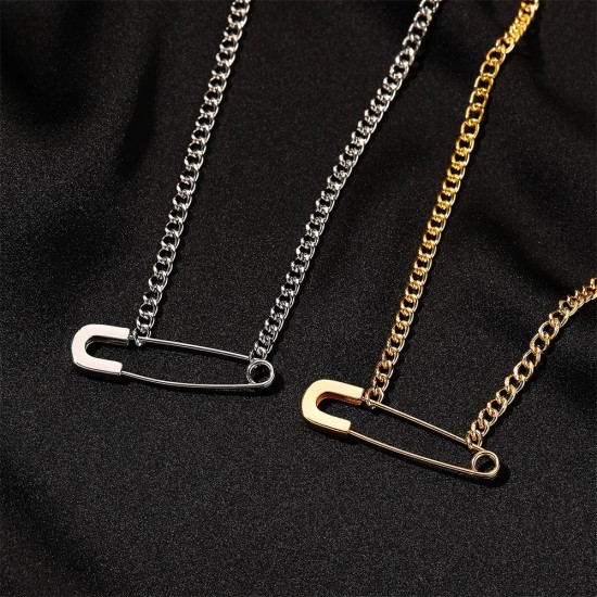 Creative Safety Pin Necklace, Minimalist Curved Safety Pin Choker, Couples Necklace