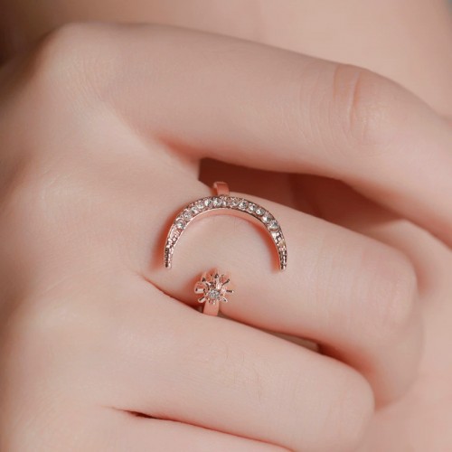 Crescent Moon Ring, Fashion Star and Moon Ring, Ethnic Style Star and Moon Open Ring for Index Finger