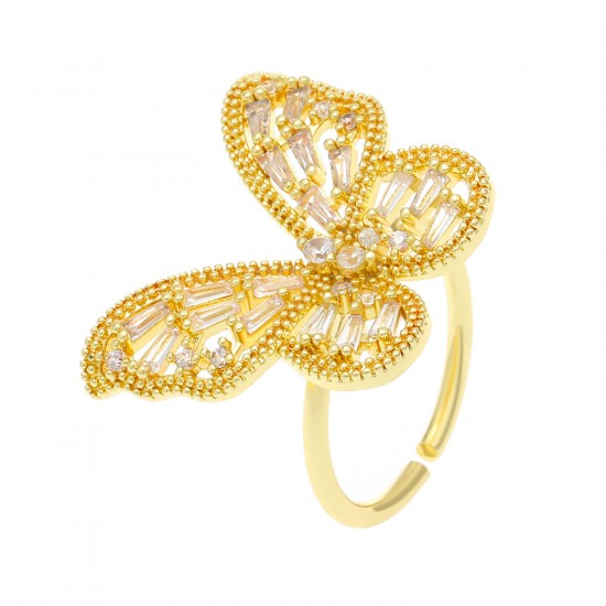 Diamond Butterfly Adjustable Open Ring, French Luxury Hollow Heart Index Finger Ring