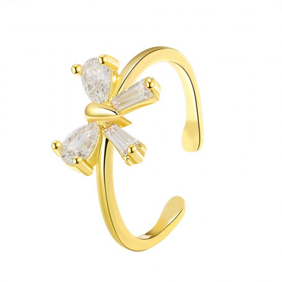 Diamond Butterfly Adjustable Open Ring, French Luxury Hollow Heart Index Finger Ring