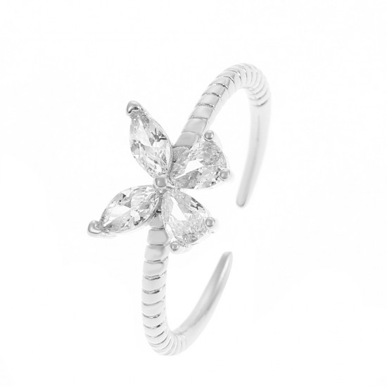 Diamond Butterfly Adjustable Open Ring, French Luxury Hollow Heart Index Finger Ring