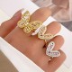 Diamond Butterfly Adjustable Open Ring, French Luxury Hollow Heart Index Finger Ring