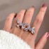 Diamond Butterfly Adjustable Open Ring, French Luxury Hollow Heart Index Finger Ring