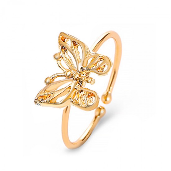 Diamond Butterfly Adjustable Open Ring, French Luxury Hollow Heart Index Finger Ring