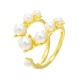 Double Layer Pearl Ring, Unique Design Geometric Alloy Open Finger Ring, Fashion Statement Piece