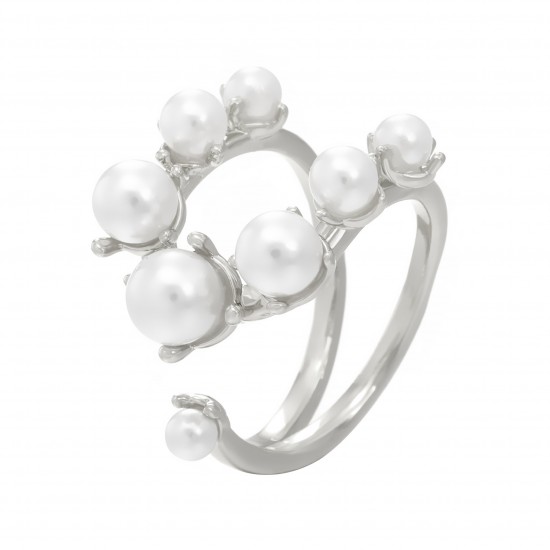 Double Layer Pearl Ring, Unique Design Geometric Alloy Open Finger Ring, Fashion Statement Piece