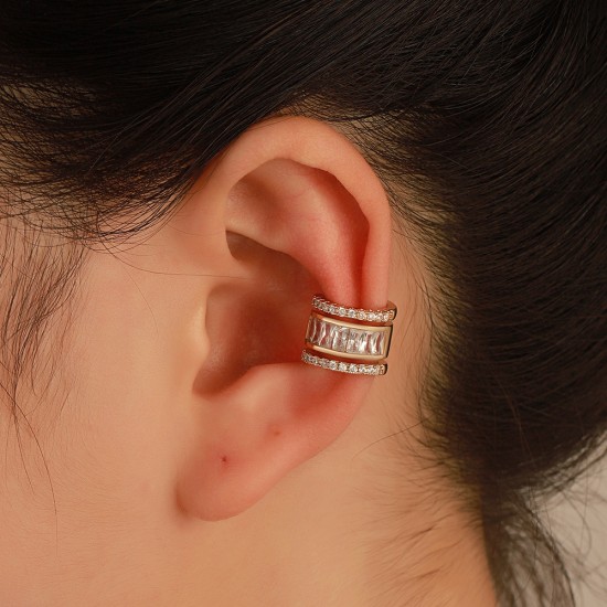 Vintage Copper Zirconia Ear Cuff – No Piercing Geometric C-Shape Diamond Cartilage Earring