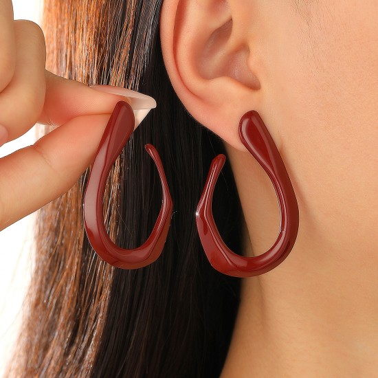 Electrophoresis Red Alloy Irregular Stud Earrings, Unique Fashion Jewelry