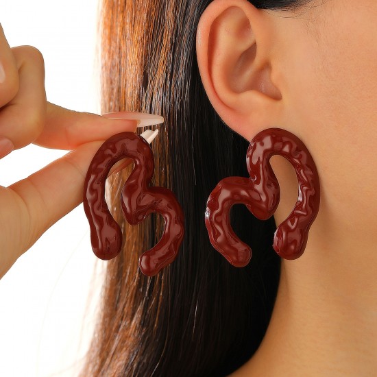 Electrophoresis Red Alloy Irregular Stud Earrings, Unique Fashion Jewelry