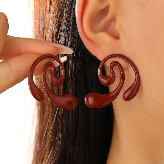 Electrophoresis Red Alloy Irregular Stud Earrings, Unique Fashion Jewelry