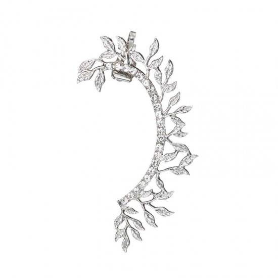 Elegant Leaf Cartilage Earrings with Rhinestones, Creative Single Ear Cuff