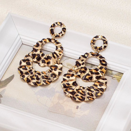 Exaggerated Pleated Leopard Print Irregular Fan-Shaped Drop Earrings, Bold Hoop Earrings