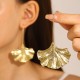 Exquisite Gold-Plated Alloy Ginkgo Leaf Dangle Earrings Geometric Openwork Design Chic Luxury Jewelry