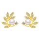 Exquisite Leaf Pearl Stud Earrings, Fashionable and Elegant Diamond-Embedded Leaf Design, Unique Jewelry for Women