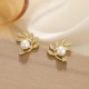 Exquisite Leaf Pearl Stud Earrings, Fashionable and Elegant Diamond-Embedded Leaf Design, Unique Jewelry for Women