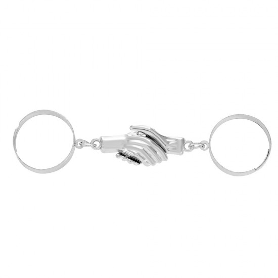 Fashion Chain-Link Magnetic Heart Ring, Adjustable Open-Couple Rings