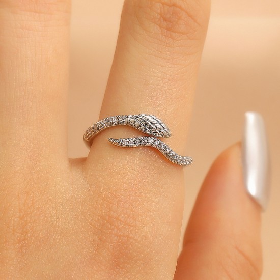 Fashion Snake Open Ring - Cubic Zirconia Adjustable Serpent Ring