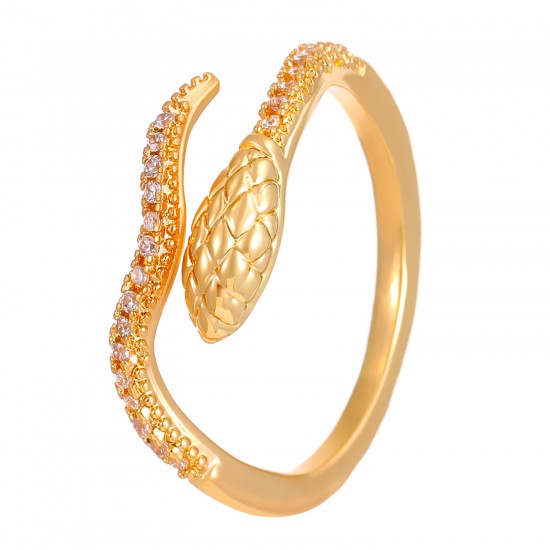 Fashion Snake Open Ring - Cubic Zirconia Adjustable Serpent Ring