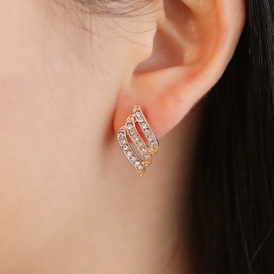 Fashionable Angel Wing Earrings, Feather Design with Diamond-Embedded Studs Earring