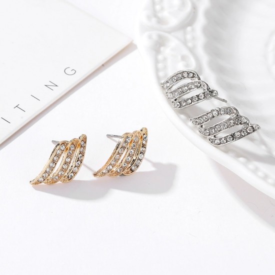 Fashionable Angel Wing Earrings, Feather Design with Diamond-Embedded Studs Earring