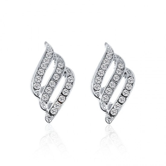 Fashionable Angel Wing Earrings, Feather Design with Diamond-Embedded Studs Earring