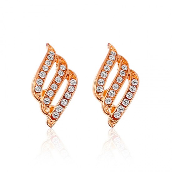 Fashionable Angel Wing Earrings, Feather Design with Diamond-Embedded Studs Earring