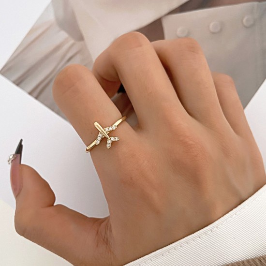 Full Diamond Airplane Ring, Metal Geometric Open Index Finger Ring for Couples