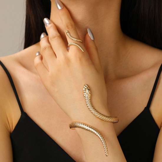 Gold Alloy Snake Shape Adjustable  Bangle Set, Fashionable and Statement-Making Women's Jewelry