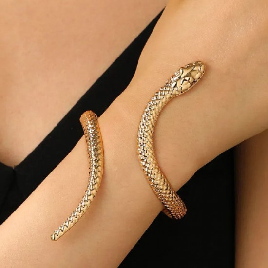 Gold Alloy Snake Shape Adjustable  Bangle Set, Fashionable and Statement-Making Women's Jewelry