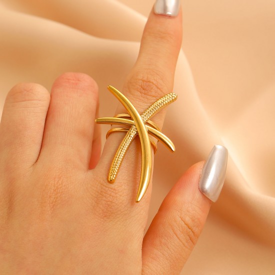 Gold Flower Ring, Bold Unique Stainless Steel Luxury Statement Jewelry