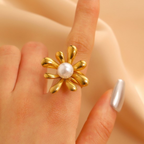 Gold Flower Ring, Bold Unique Stainless Steel Luxury Statement Jewelry