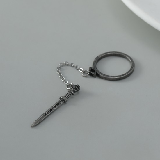 Gothic Dark Cross Sword Ring with Skull Tassel Chain