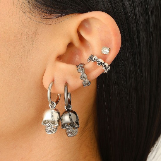 Gothic Punk Ear Cuff and Stud Set Dark Hip Hop Style Earrings