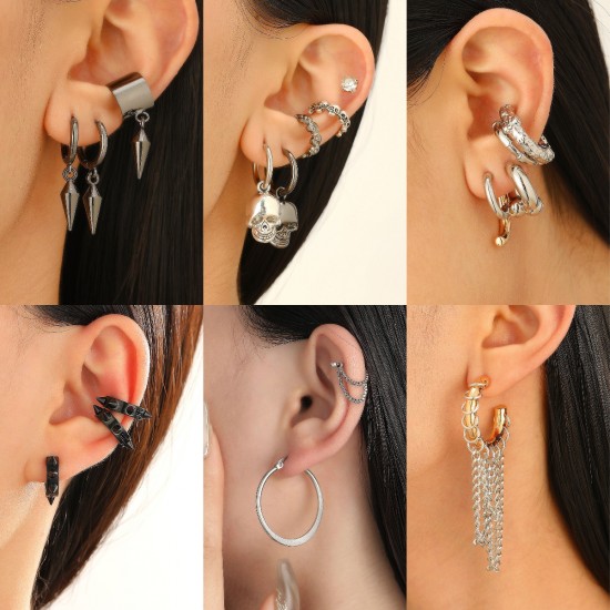 Gothic Punk Ear Cuff and Stud Set Dark Hip Hop Style Earrings