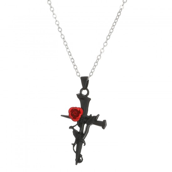 Heart Rose Flower Necklace - Gothic Wrapped Choker, Valentine's Day Necklace