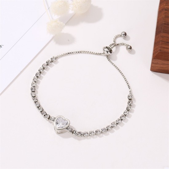 Heart Zirconia Bracelet, Versatile High-End Women's Alloy Bracelet with Diamonds, Elegant Women's Bracelet and Bangle