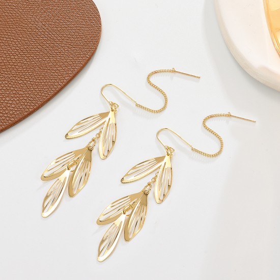 Hollow Leaf Earrings, Fashionable Luxe Long Tassel Dangle Earrings, Unique Design