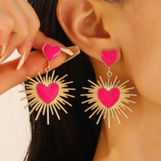 Luxury Alloy Geometric Heart Drop Earrings, Stylish Statement Studs