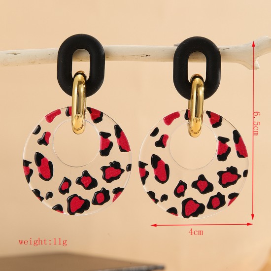 Maillard Vintage Leopard Print Hollow Geometric Hoop Earrings - Polymer Clay Earrings