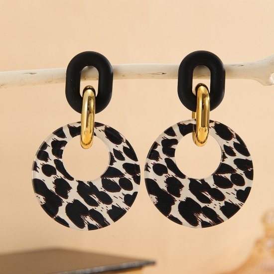 Maillard Vintage Leopard Print Hollow Geometric Hoop Earrings - Polymer Clay Earrings