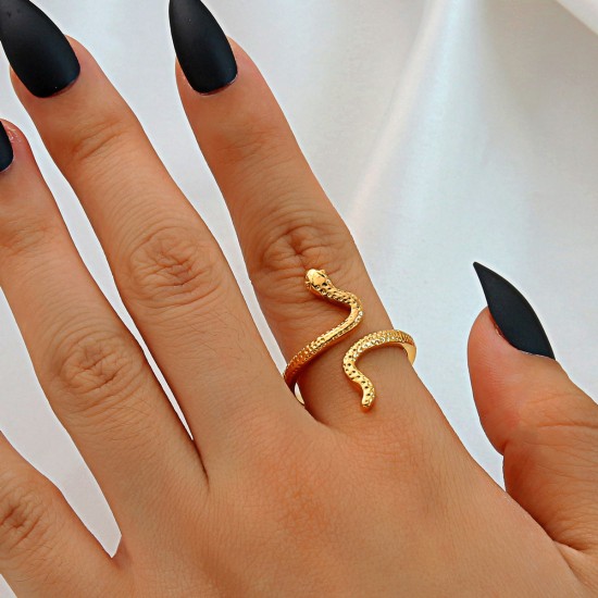 Metal Snake Ring with Diamond Inlay, Twisted Snake Finger Ring, Bold Animal Design Ring